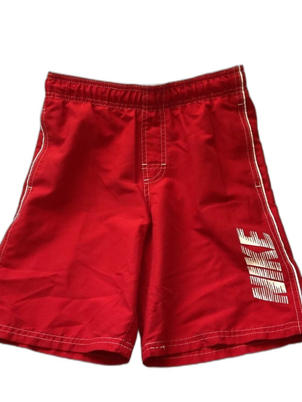 Nike Boys Brief Lined Swim Trunks Red White Swoosh Like New